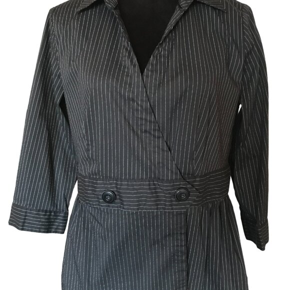 Willi Smith Pinstripe Shirt Jacket: Lightweight Ruffled Black, Size on Tag L - Picture 4 of 7